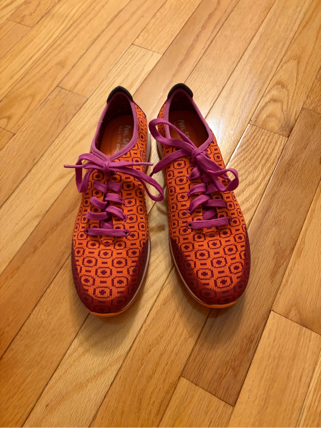 Sperry Orange Geometric Knit Sneakers With Pink Laces